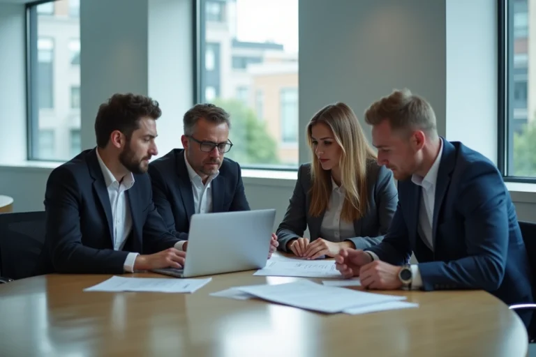 Groupe de professionnels examinant un contrat internet