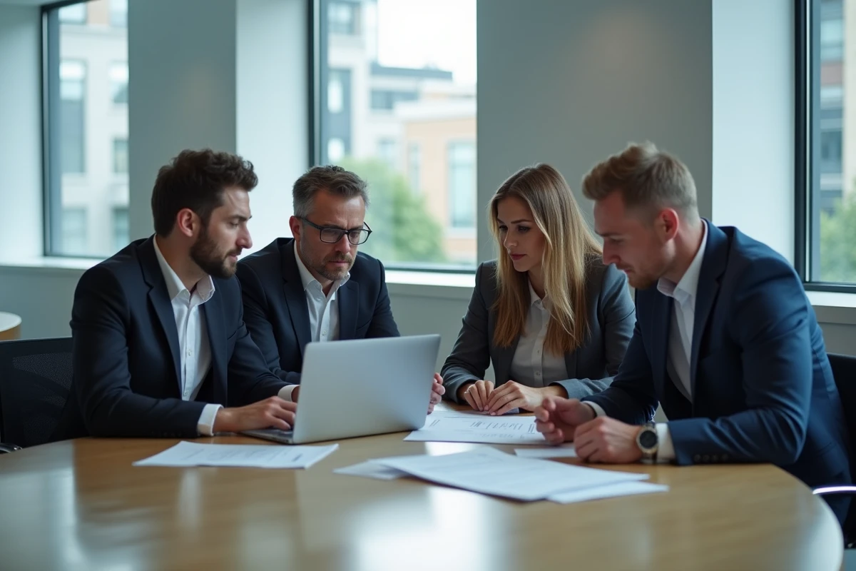 Groupe de professionnels examinant un contrat internet